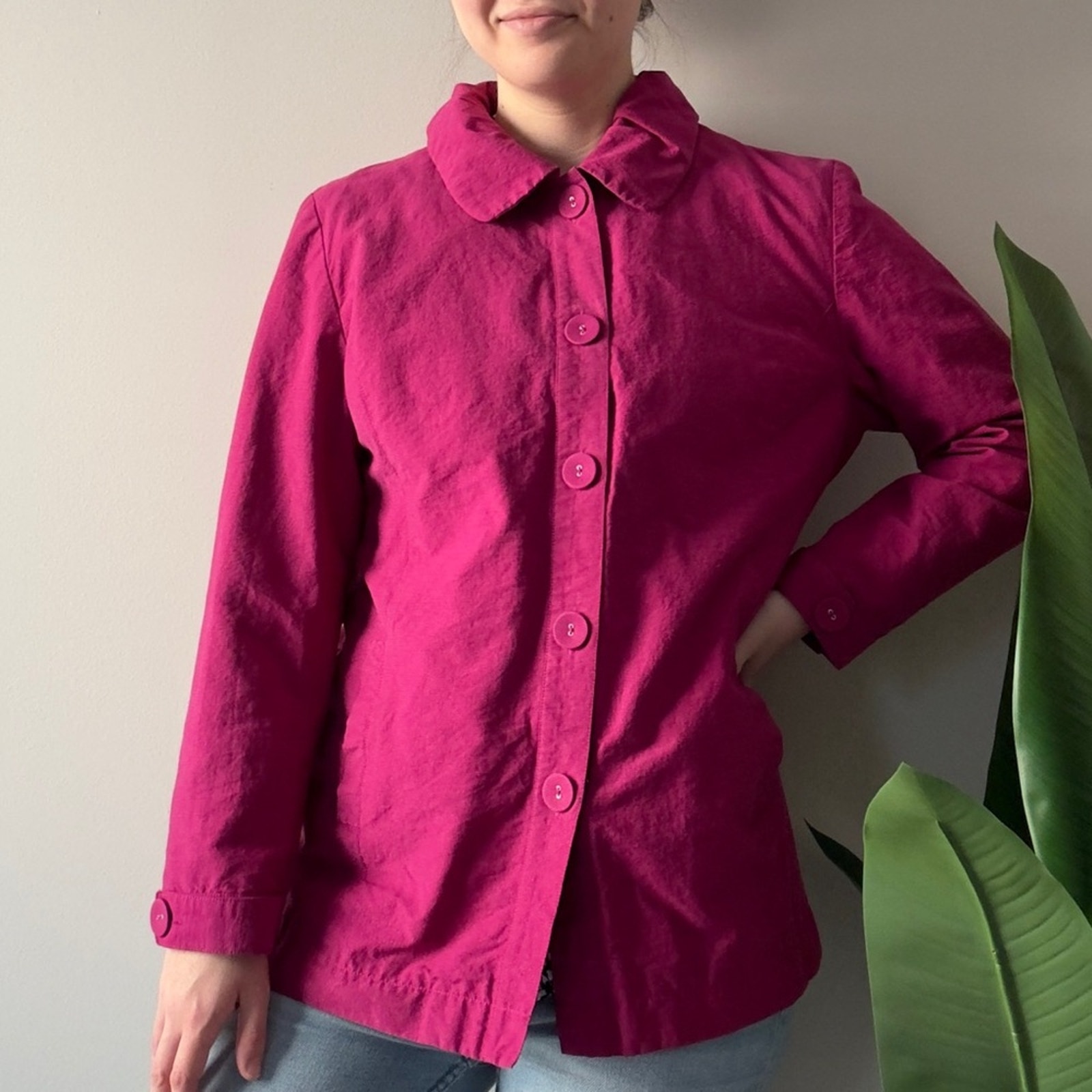 Chico’s 2000s Vintage Y2k Sparkly Vibrant Pink Button-Up Jacket Long Sleeve Euc